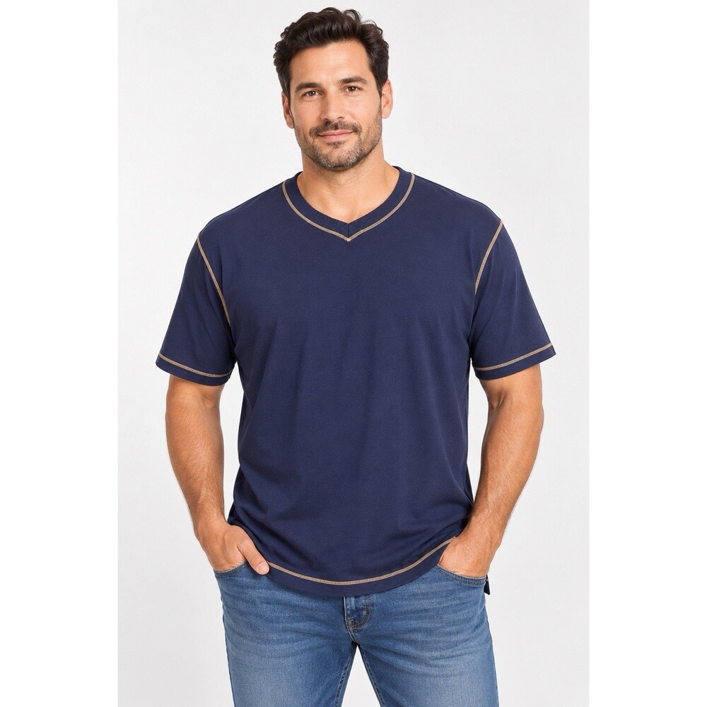 NWT Robert Graham Maxfield Men’s XL Navy Supima Cotton V-Neck Tee Classic Fit D